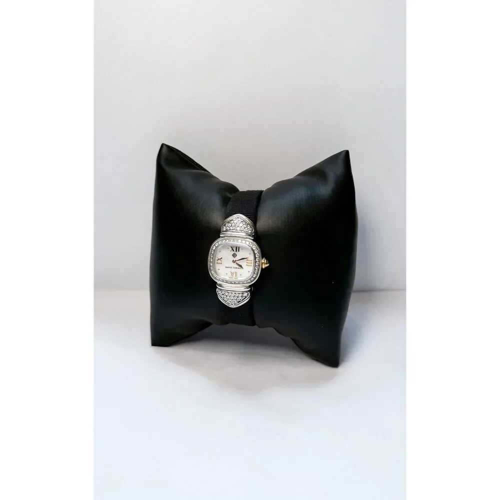 David Yurman Vintage Two Toned Diamond Watch on Black Canvas Strap